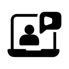 Online video call meeting conference webinar laptop person talking communication icon vector design