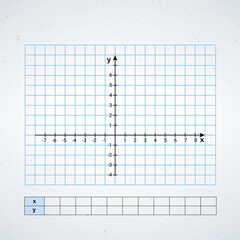 Graph Paper With Cartesian Coordinate Axes and Empty Table for Data Inputs