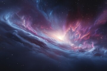 Vibrant nebula with colorful gas clouds and distant stars visible in the night sky