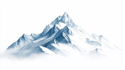 Majestic snow-capped mountain range, painted in soft blues and whites