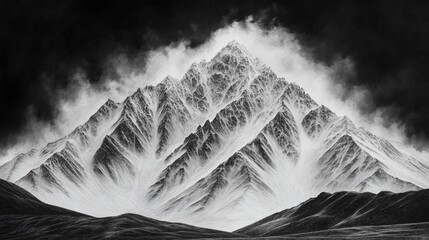 Majestic snow-capped mountain peak, dramatic clouds