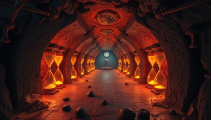 Surreal hourglass tunnel, time passage, antique design, fantasy world