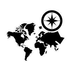 Global exploration and adventure travel destinations with world map and compass vector design