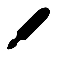 Isolated black and white illustration of a medical tool or surgical instrument scalpel for surgery