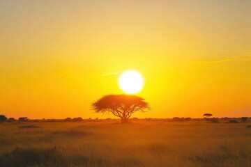 Fototapeta premium Stunning African sunset time lapse showcasing a large sun against a cloudless sky, African sunset time lapse with big sun and cloudless sky Cinematic