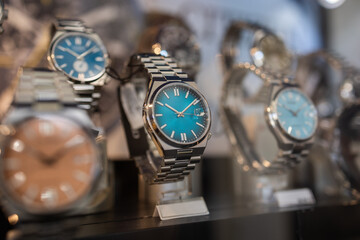 Luxury men`s watches at the store