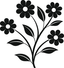 Stylized Floral Plant Silhouette with Curved Stems and Blooming Flowers