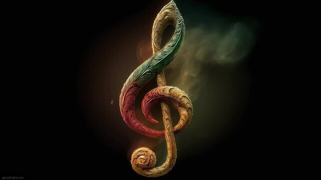 Creative design of a treble clef symbolizing music and art with vibrant colors
