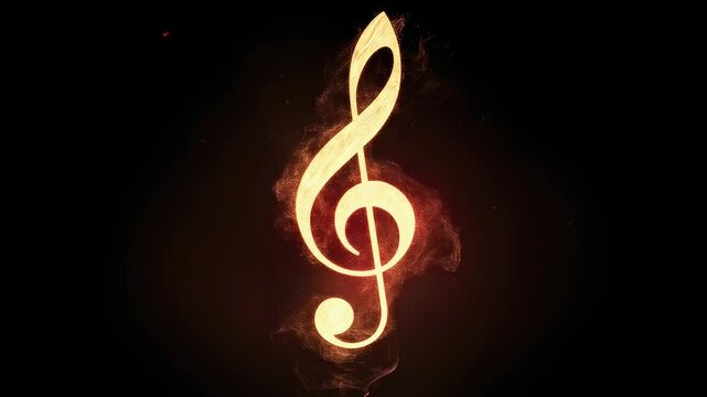Musical harmony captured through fiery treble clef design and vibrant colors