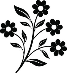 Stylized Floral Plant Silhouette with Curved Stems and Blooming Flowers
