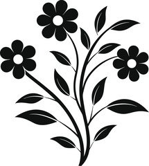 Stylized Floral Plant Silhouette with Curved Stems and Blooming Flowers