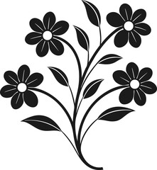 Stylized Floral Plant Silhouette with Curved Stems and Blooming Flowers