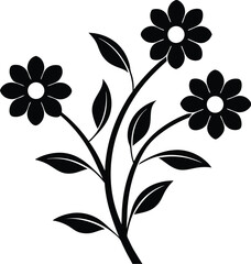 Stylized Floral Plant Silhouette with Curved Stems and Blooming Flowers