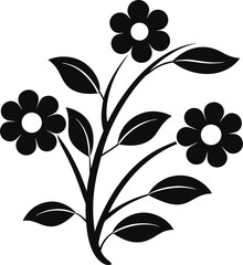 Stylized Floral Plant Silhouette with Curved Stems and Blooming Flowers