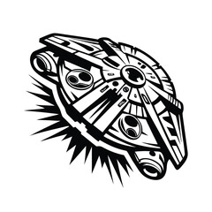 Stylized Spacecraft in Flight, Bold Black and White Silhouette, Iconic Design, SciFi Theme