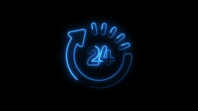 24 hour availability animated neon sign showing around the clock service support