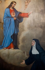 Painting (19th century) of Vision of Sacred Heart of Jesus Christ to Saint Margaret Mary Alacoque © Joan
