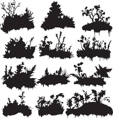 Black Silhouette Bush Clipart: Various Plant Silhouettes for Design
