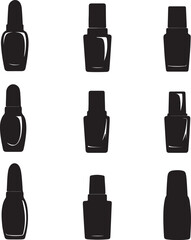 Fototapeta premium Black Nail Polish Bottles Silhouettes Set on White Background
