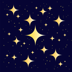 Naklejka premium Night sky with golden stars. Gradient. Vector illustration for decoration, school supplies, book.