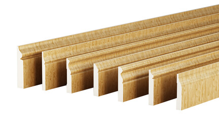 Baseboards with various profiles on transparent background. 3D illustration