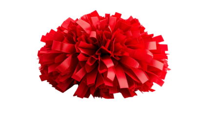 Vibrant ribbon pom pom bursting with colorful strands, commonly used for cheerleading routines, festive decorations, or creative crafts, isolated on a solid white background Png form