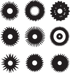 Black Gear Wheel Designs: Vector Silhouettes, Circular Shapes, Patterns