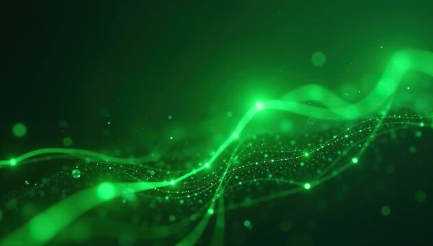 Abstract green tech background with glowing lines and particles Futuristic, digital, network, innovation , connection, artificial intelligence background, network background