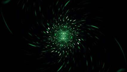 Fototapeta premium Futuristische grüne leuchtende Lichtpartikel die sich im spiralförmig Zentrum bündeln – Abstrakte Hightech-Visualisierung für moderne Technologiekonzepte, Technologie, Wissenschaft, Forschung 