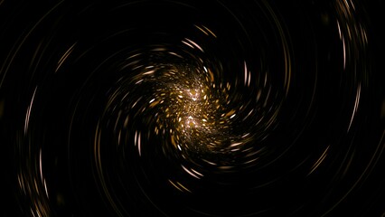 Futuristische goldgelbe leuchtende Lichtpartikel die sich im spiralförmig Zentrum bündeln – Abstrakte Hightech-Visualisierung für moderne Technologiekonzepte, Technologie, Wissenschaft, Forschung
