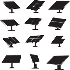 Solar Panel Silhouettes: Renewable Energy Icons in Black and White