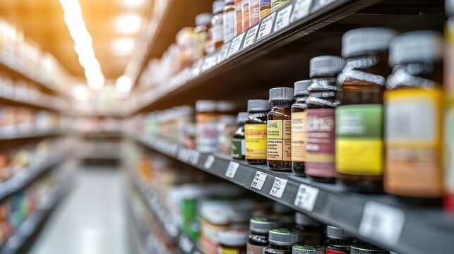 Grocery aisle with various health supplements