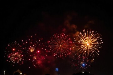 Fototapeta premium Brilliant bursts of color illuminate the dark sky, vibrant and celebratory, celebration, sky