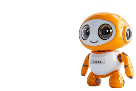Cute orange robot toy isolated on transparent background