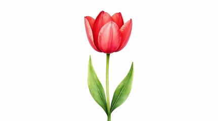 Single red tulip illustration, bright watercolor wash, crisp white background, fresh, simple floral design ,  bright,  simple,  spring