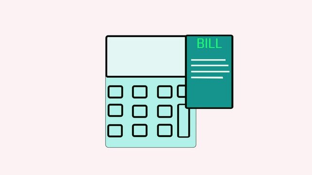 Animated illustration of a calculator and bill receipt, symbolizing financial calculations, payment processing, and accounting activities for business use.