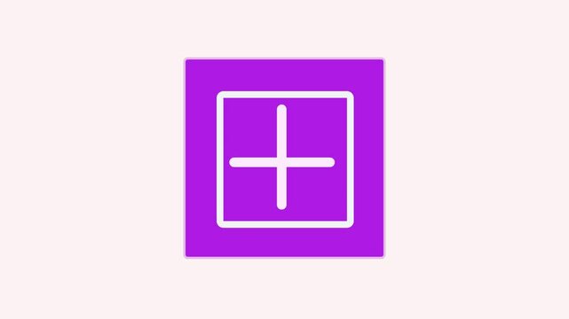 Simple yet striking video presentation of a violet squre with a white plus sign at the center, perfect for representing expansion, progress, or health.