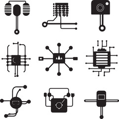 Black and White Circuitry Icons: Technology, Electronics, Design