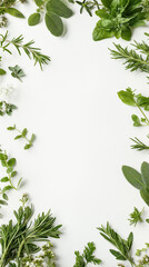 Naklejka premium green leaves frame on a white background