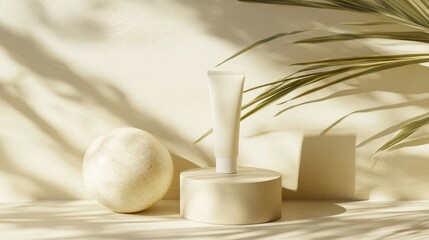 Fototapeta premium Cream tube with sunlit backdrop.
