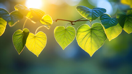 A close-up of fresh leaves gently swaying in the crisp spring air, illuminated by golden sunlight