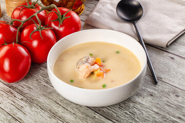 Salmon white soup with salmon
