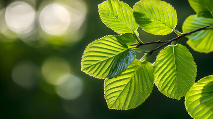 A close-up of fresh leaves gently swaying in the crisp spring air, illuminated by golden sunlight