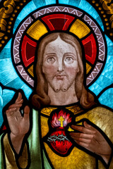 Stained glass (19th century) of Sacred Heart of Jesus Christ.