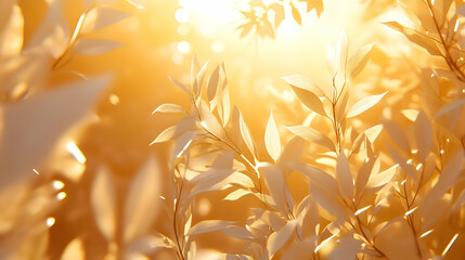 A close-up of fresh leaves gently swaying in the crisp spring air, illuminated by golden sunlight