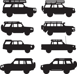 Black SUV Silhouettes: Off-Road Vehicles, Roof Racks, Adventure Ready