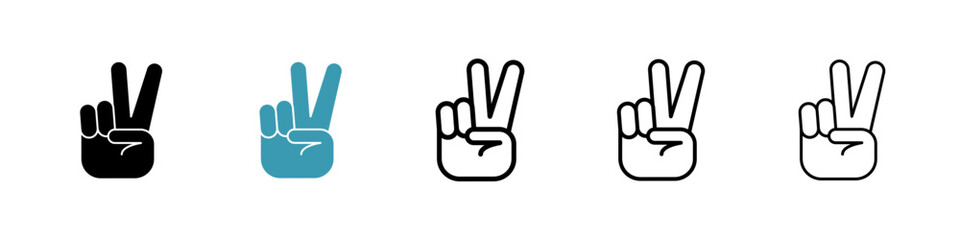 Hand peace icon. Thin lines isolated