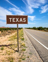 Desert roadside with texas sign under clear blue sky
