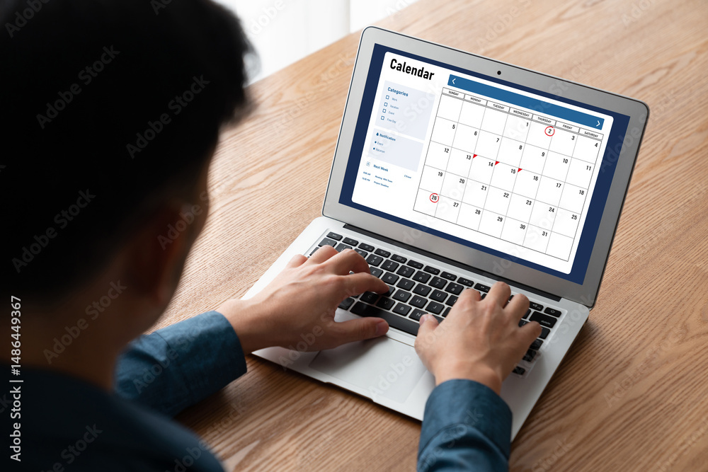 Poster calendar on computer software application for modish schedule planning for personal organizer and on