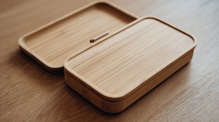 Fototapeta premium A sustainable lunch box made from bamboo perfect